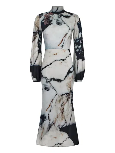 ROBERTO CAVALLI MARBLE-PRINT HIGH-NECK MIDI DRESS