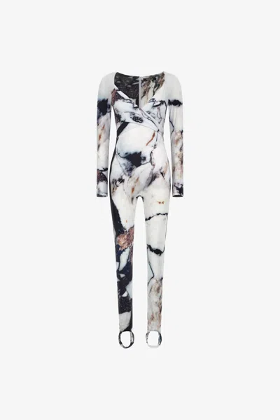 Roberto Cavalli Marble Print Jumpsuit In White