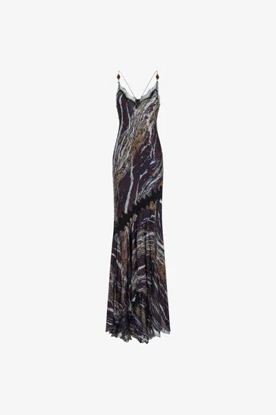 Roberto Cavalli Marble Print Long Dress In Purple