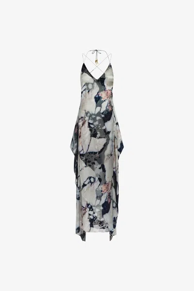 Roberto Cavalli Marble Print Long Dress In Black/white