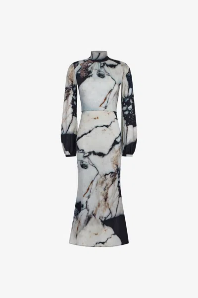 Roberto Cavalli Marble Print Long Dress In Black