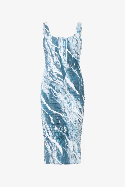 Roberto Cavalli Marble-print Midi Dress In Dark Blue