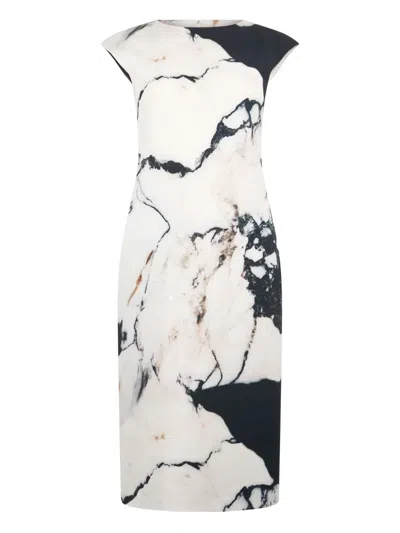Roberto Cavalli Marble-print Midi Dress In White