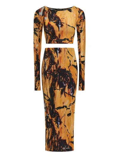 Roberto Cavalli Marble-print Midi Skirt (set Of Two) In Yellow
