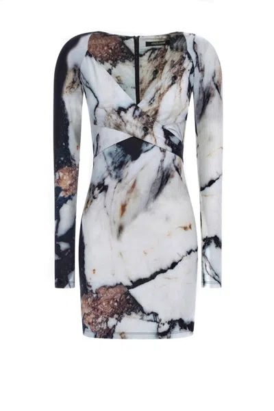 Roberto Cavalli Marble Print Mini Dress With Crossover Waist Detail