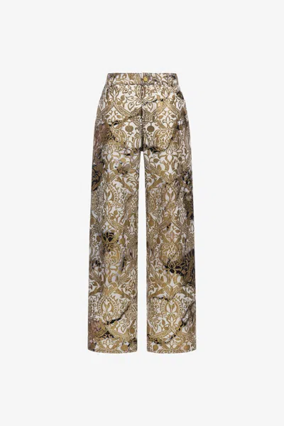 Roberto Cavalli Marble Print Pants In Gold