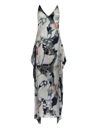 Roberto Cavalli Marble-print Ruffled Maxi Dress In Multi