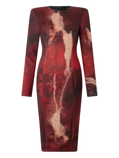 Roberto Cavalli Marble-print Sheath Midi Dress In Multi
