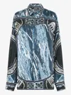 Roberto Cavalli Marble-print Shirt In Blue