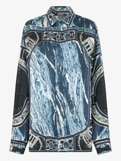 Roberto Cavalli Marble-print Shirt In Blue