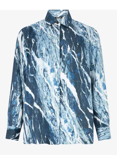 Roberto Cavalli Marble-print Long-sleeve Blouse In Blue