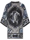 Roberto Cavalli T-shirt With Mirror Snake Monogram And Marble Print In Blue