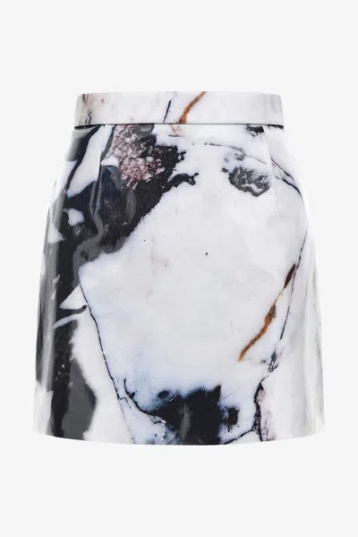 Roberto Cavalli Marble Print Skirt In Black/white