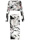 Roberto Cavalli Marble Long-sleeve 2-piece Midi Dress In Neutrals