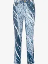 Roberto Cavalli Marble-print Straight-leg Jeans In Blue