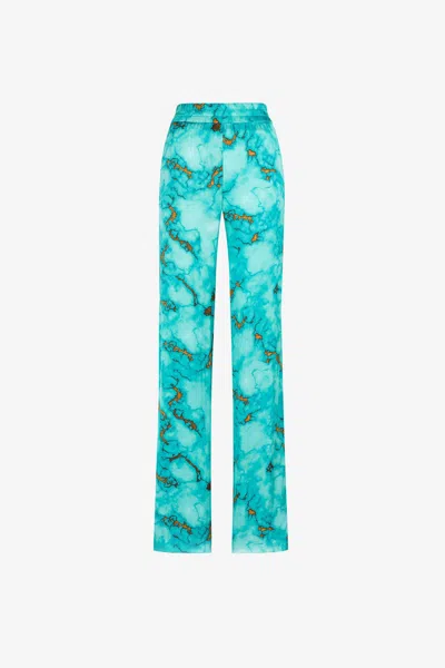 Roberto Cavalli Marble-print Straight-leg Trousers In Light Blue