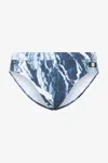 Roberto Cavalli Marble-print Swim Briefs In Dark Blue