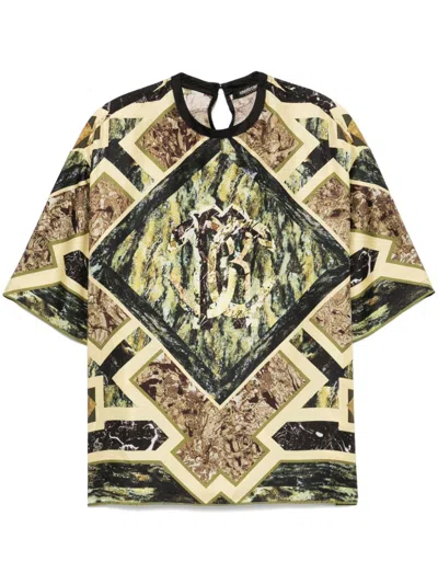 Roberto Cavalli Marble-print T-shirt In Green