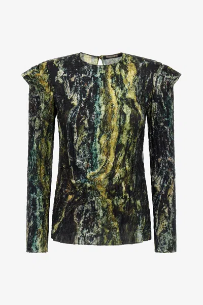 Roberto Cavalli Marble Print Top In Dark Green