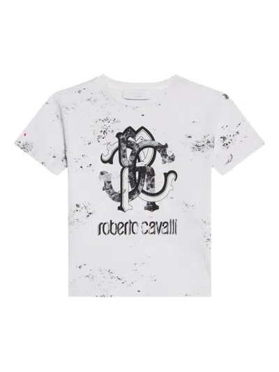 Roberto Cavalli Kids' Marbled-monogram T-shirt In White