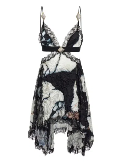 Roberto Cavalli Marbled-print Mini Dress In Black