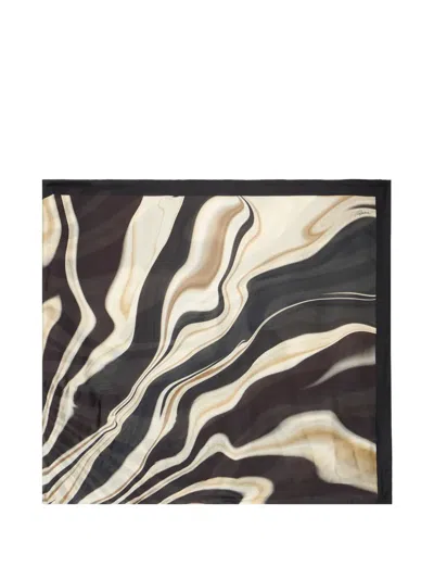 Roberto Cavalli Marble-print Contrast-border Scarf In Multi