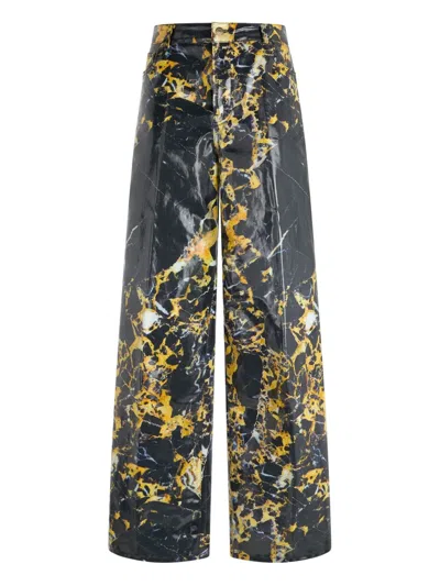 Roberto Cavalli Marble-print Trousers In Black