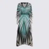 Roberto Cavalli Womens Turchese Belted Plunge-v-neck Silk Kaftan