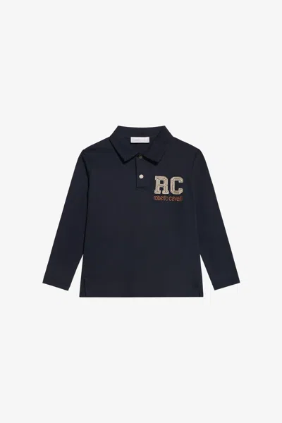 Roberto Cavalli Kids' Marineblaues Poloshirt Mit Logo In Blue