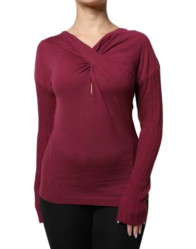 Roberto Cavalli Maroon Jumper Keyhole Knit Pullover Sweater In Red