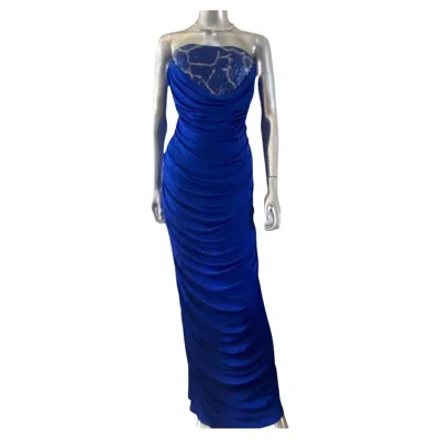Pre-owned Roberto Cavalli “mary J Blidge” Royal Blue Draped Jersey Beaded Dress Size 6