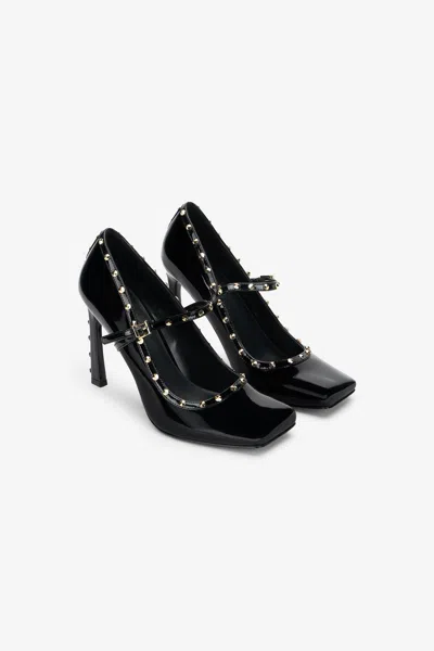 Roberto Cavalli Mary Jane Pumps Aus Lackleder Mit Nieten In Black