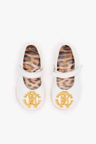 Roberto Cavalli Babies' Mary Janes With Golden Rc Monogram In White