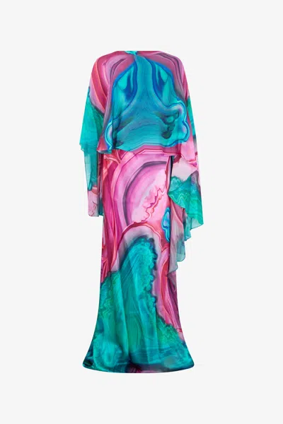Roberto Cavalli Maxi Dress In Silk With Agata Print In Multi