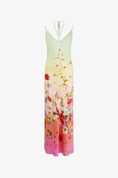 Roberto Cavalli Maxi Dress With Miami Flowers Print In Multi