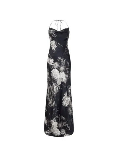 Roberto Cavalli Maxi Floral-print Cowl-neck Dress In Black