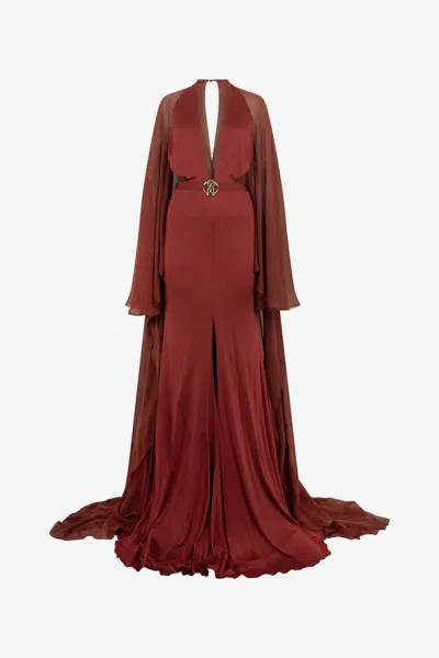 Roberto Cavalli Burgundy Silk Maxi Dress