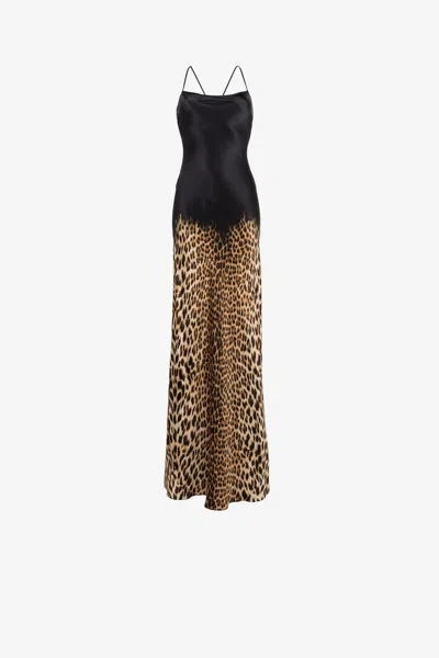 Roberto Cavalli Leopard-print Silk Maxi Dress In Multi