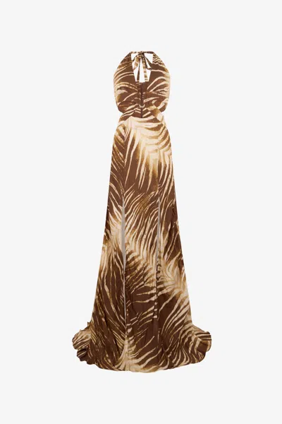 Roberto Cavalli Natural Barb Print Maxi Dress In Neutral