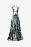 Roberto Cavalli Ray Of Sea Print Cut-out Long Dress