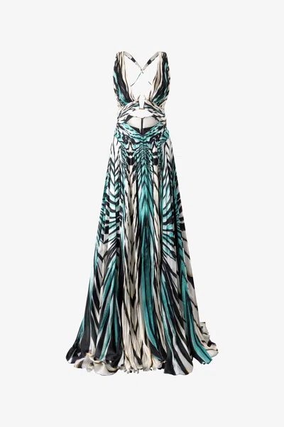 Roberto Cavalli Ray Of Sea Print Cut-out Long Dress