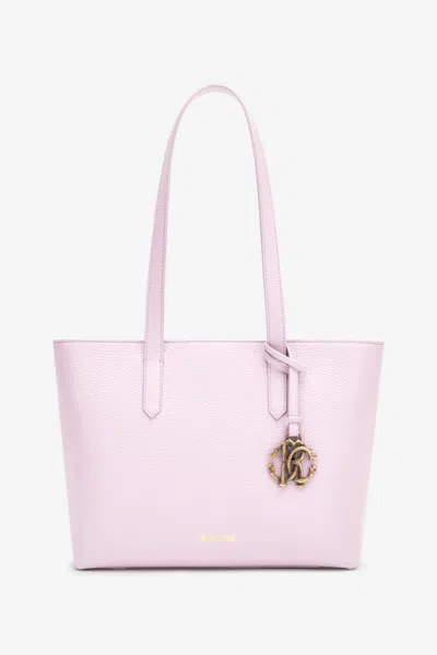 Roberto Cavalli Medium Leather Shopper With Rc Charm In Pink