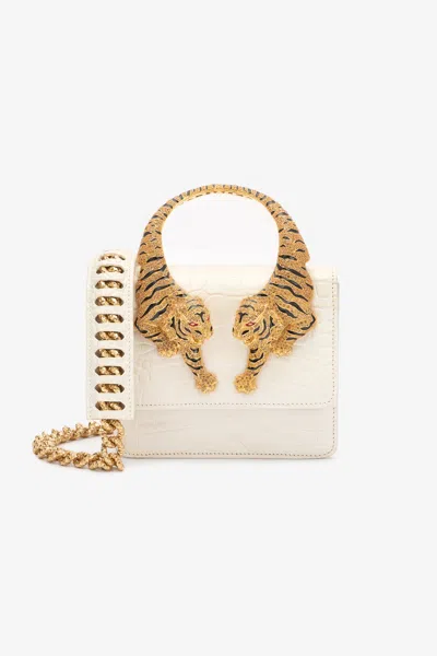 Roberto Cavalli Medium Roar Bag In Off White