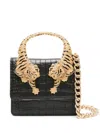Roberto Cavalli Crocodile Texture Shoulder Bag With Chain Strap In Black