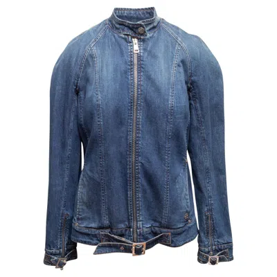 Pre-owned Roberto Cavalli Medium Wash  Denim Moto Jacket In Blue