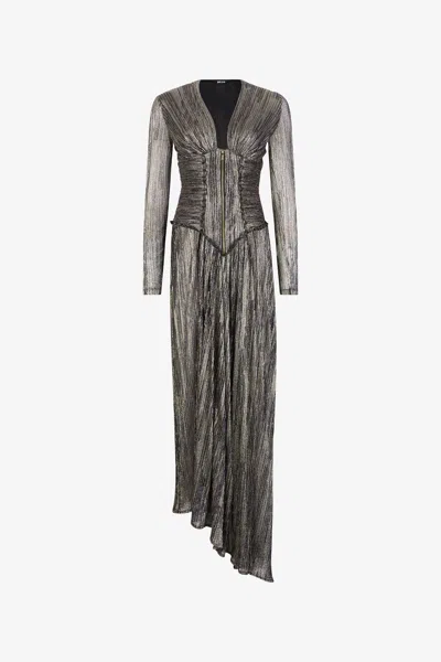 Roberto Cavalli Multicolor Lurex Corset Maxi Dress In Black