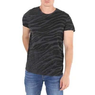 Pre-owned Roberto Cavalli Men's Animalia Print Strass Cotton T-shirt In Gray