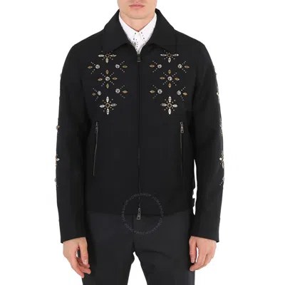 Roberto Cavalli Men's Black Embellished Wool Blend Jacket
