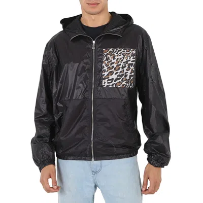 Roberto Cavalli Men's Black Lightweight Leopard Pocket Windbreaker Jacket