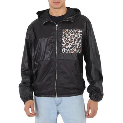 Pre-owned Roberto Cavalli Men's Black Lightweight Leopard Pocket Windbreaker Jacket, Brand